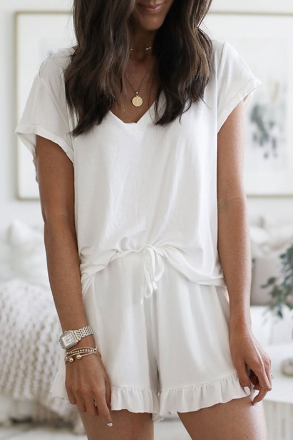 

Lovely Sweet Flounce Design White Loungewear