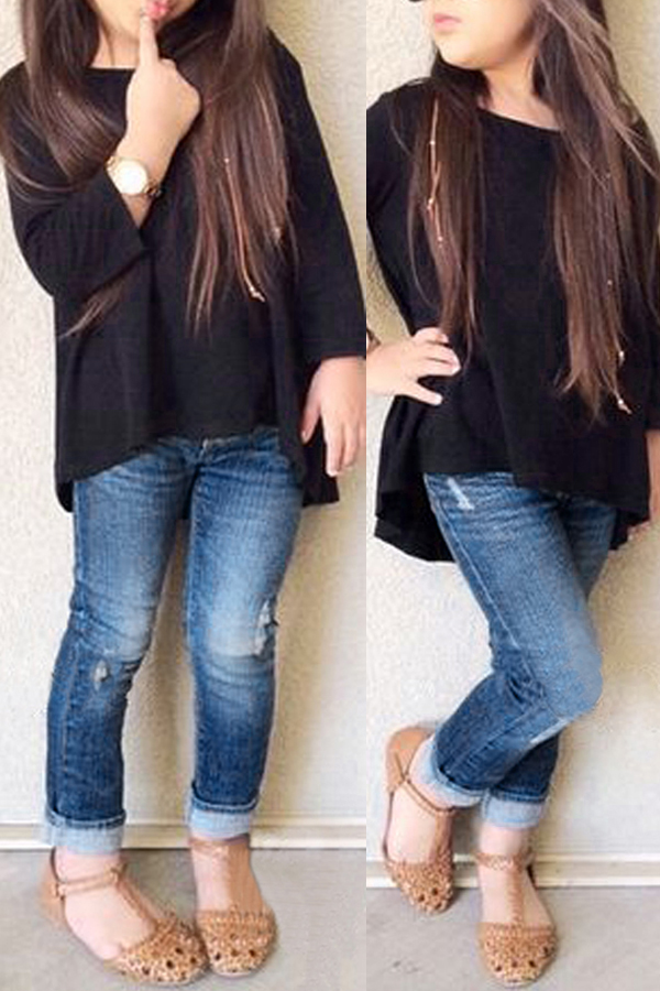 

Lovely Sweet Asymmetrical Black Girl Two-piece Pants Set