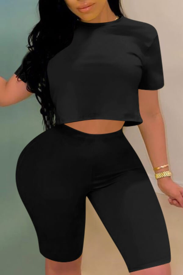 

Lovely Leisure Basic Black Two-piece Shorts Set