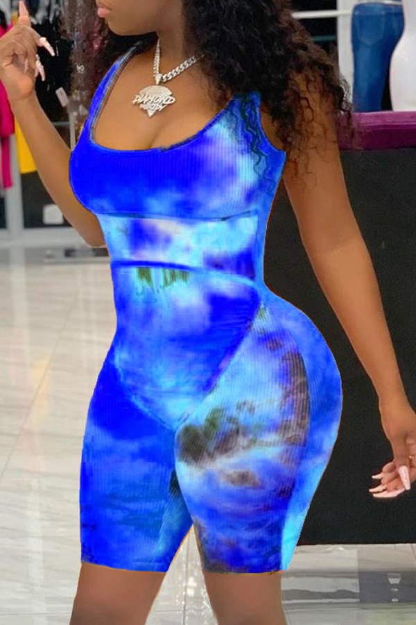 

Lovely Trendy Tie-dye Blue One-piece Romper