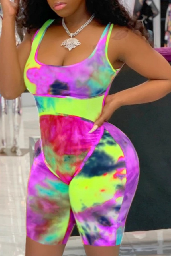 

Lovely Trendy Tie-dye Purple One-piece Romper