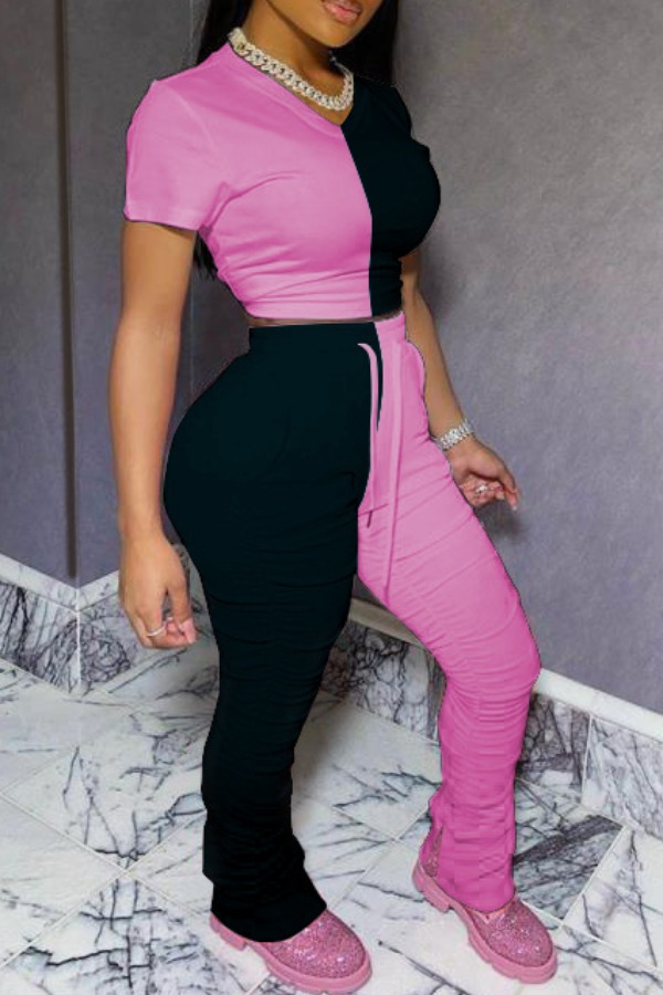 

Lovely Casual Patchwork Black Two-piece Pants Set