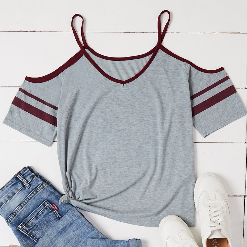 

Lovely Casual O Neck Hollow-out Grey T-shirt