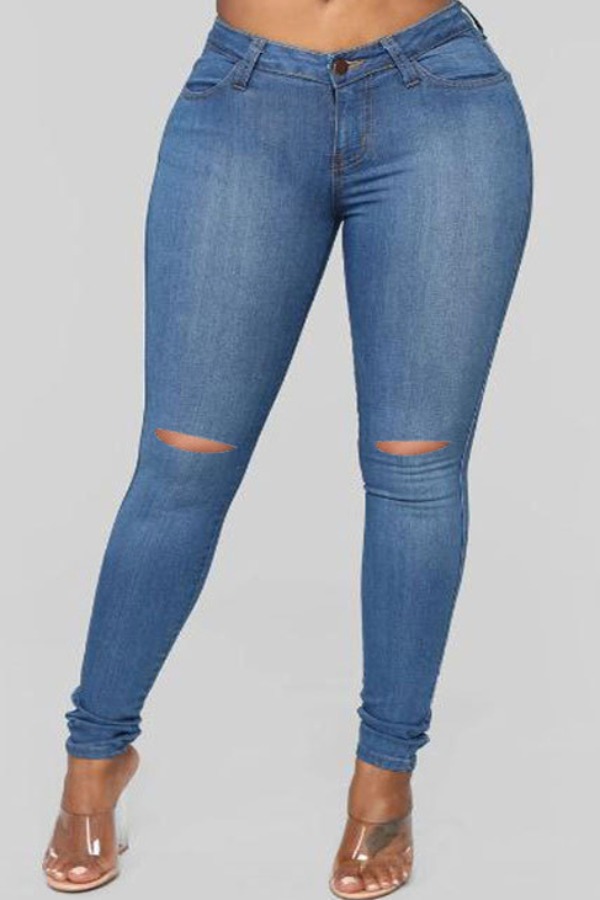 

Lovely Stylish Hollow-out Blue Plus Size Jeans