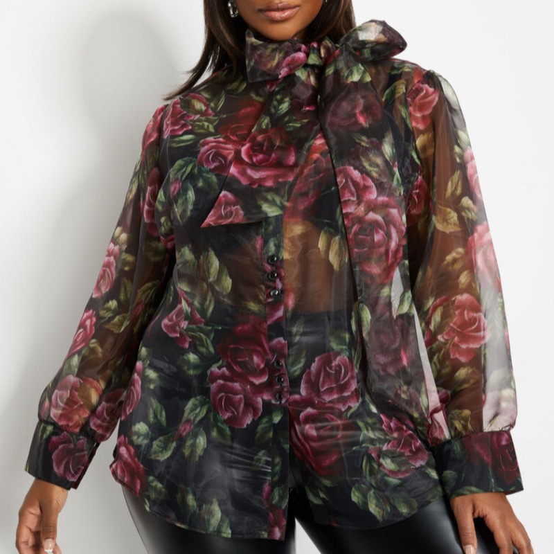 

Lovely Trendy Print Green Plus Size Blouse