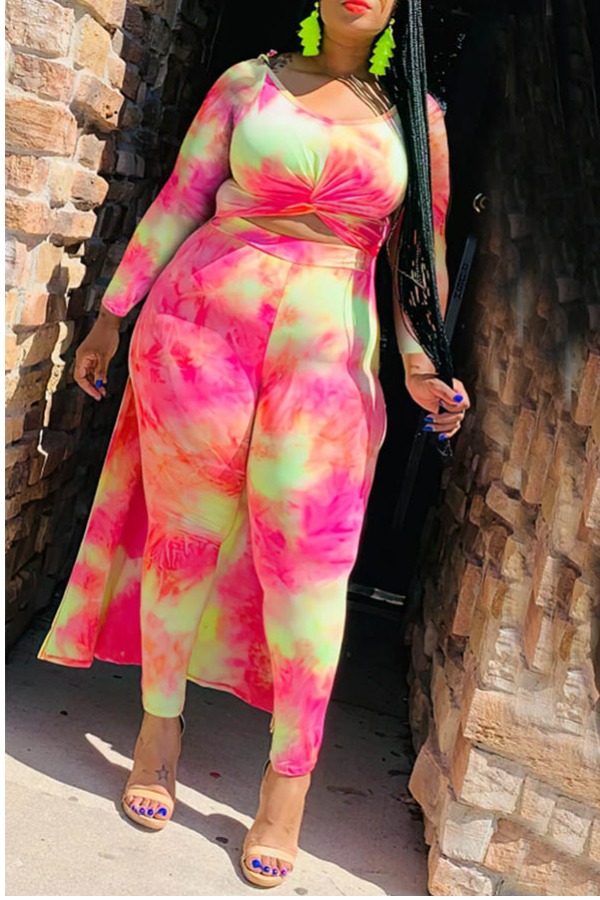 

Lovely Leisure Tie-dye Multicolor Plus Size Two-piece Pants Set, Multi