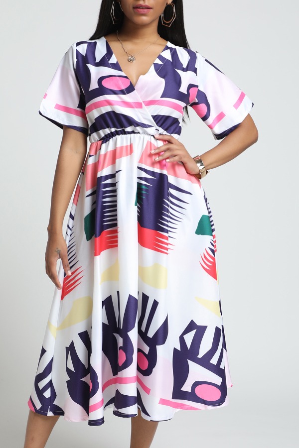 

Lovely Trendy Print Multicolor Mid Calf Dress, Multi