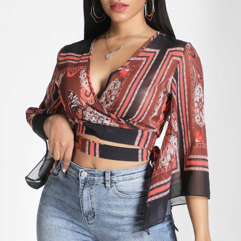 

Lovely Trendy V Neck Print Multicolor Blouse, Multi