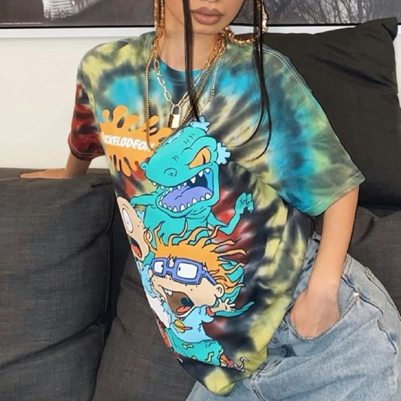 

Lovely Casual Cartoon Print Blackish Green T-shirt, Black green