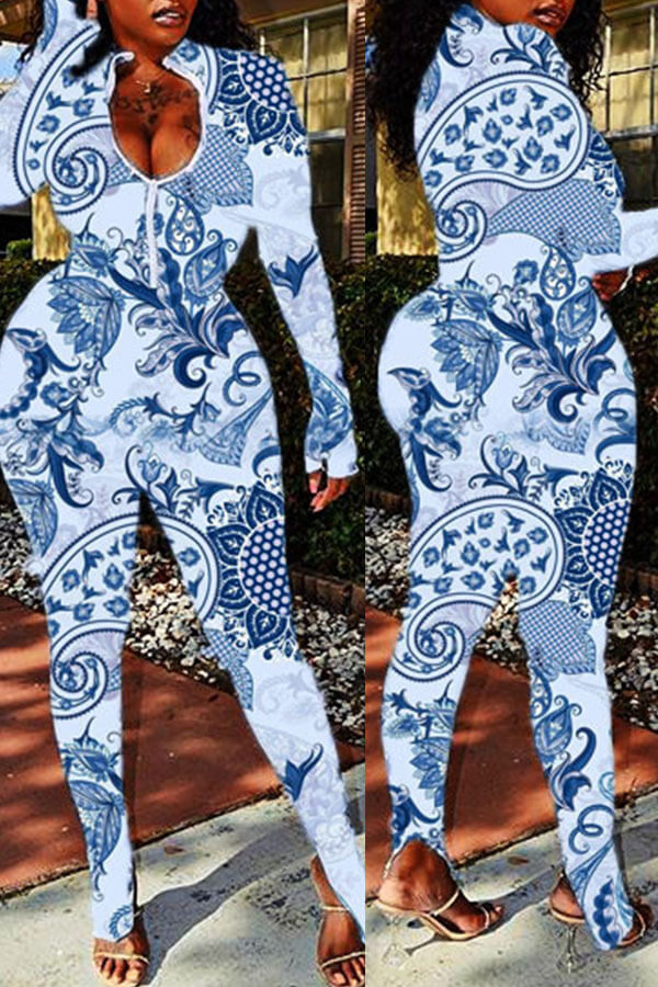 

Lovely Stylish Print Blue One-piece Jumpsuit