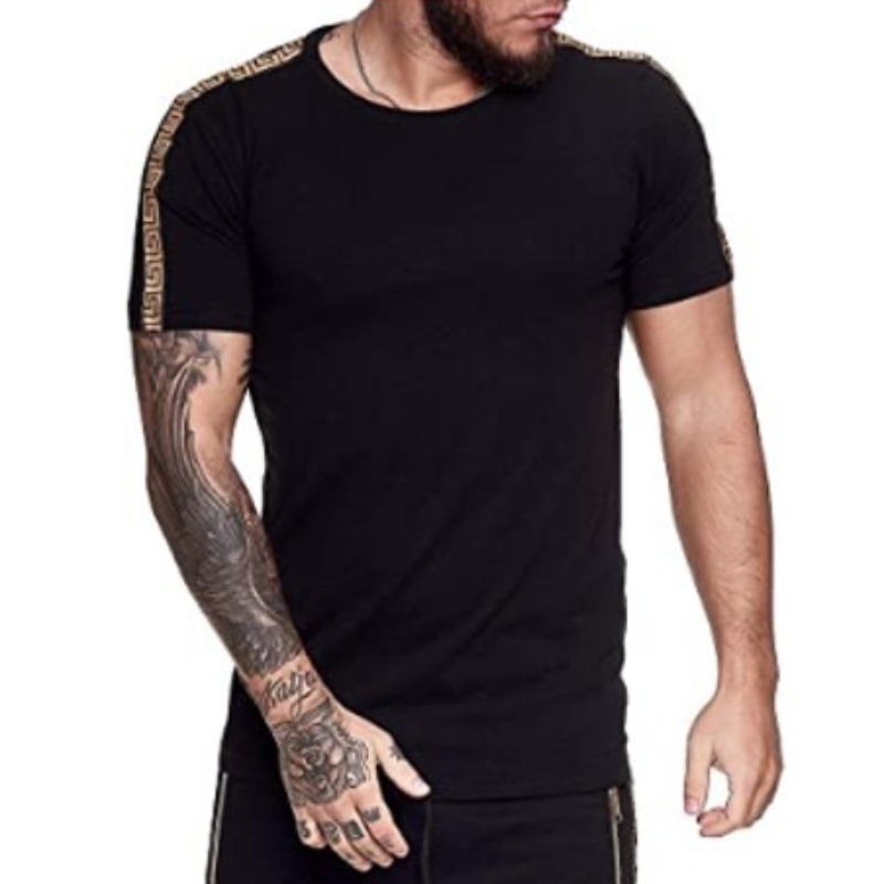 

Lovely Casual Patchwork Black T-shirt