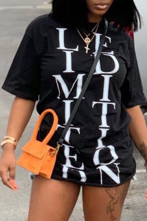 

LW Casual Letter Black T-shirt