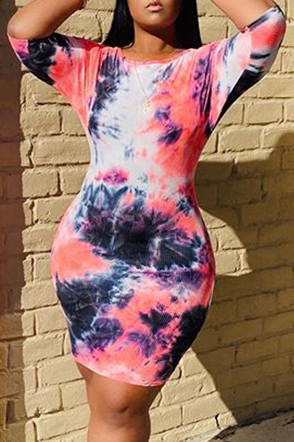 

Lovely Casual Tie-dye Red Mini Dress