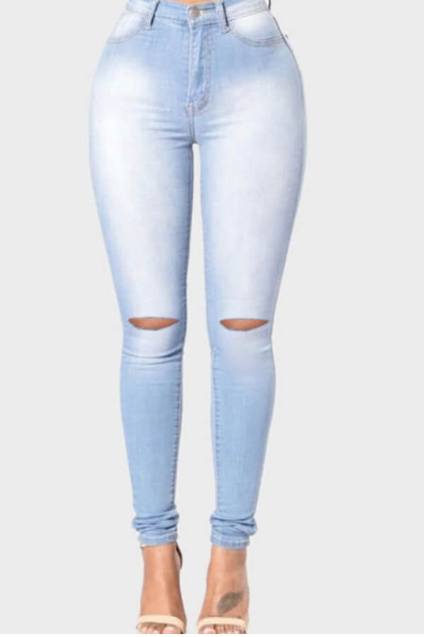 LW Trendy Hollow-out Baby Blue Jeans