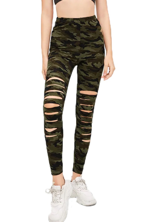 

Lovely Sportswear Hollow-out Army Green Pants