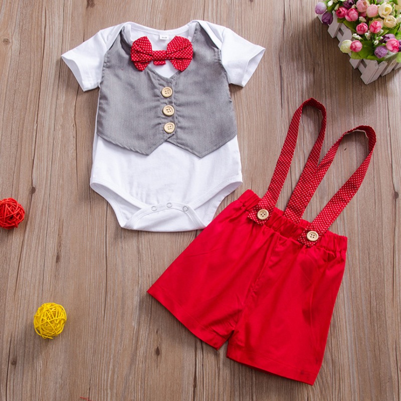 

Lovely Stylish Bow-Tie Red Boy Two-piece Shorts Set