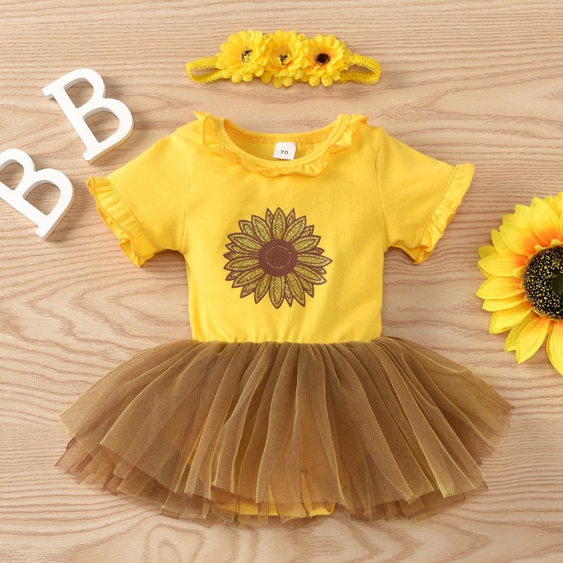 

Lovely Sweet Print Yellow Girl Knee Length Dress