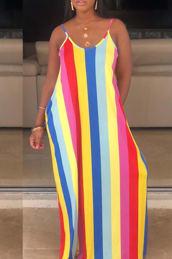 

Lovely Trendy Striped Multicolor Maxi Dress, Multicolor mstn