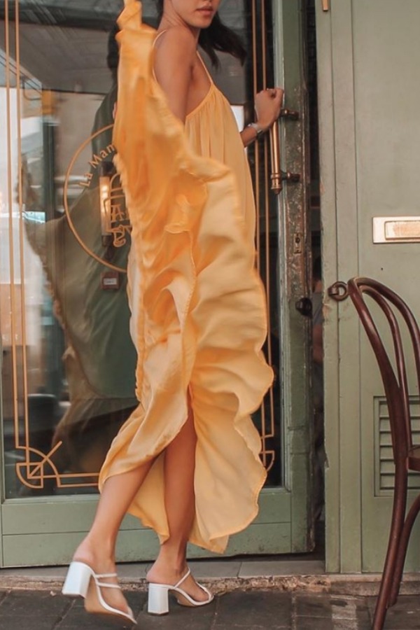 

Lovely Casual Loose Gold Maxi Dress