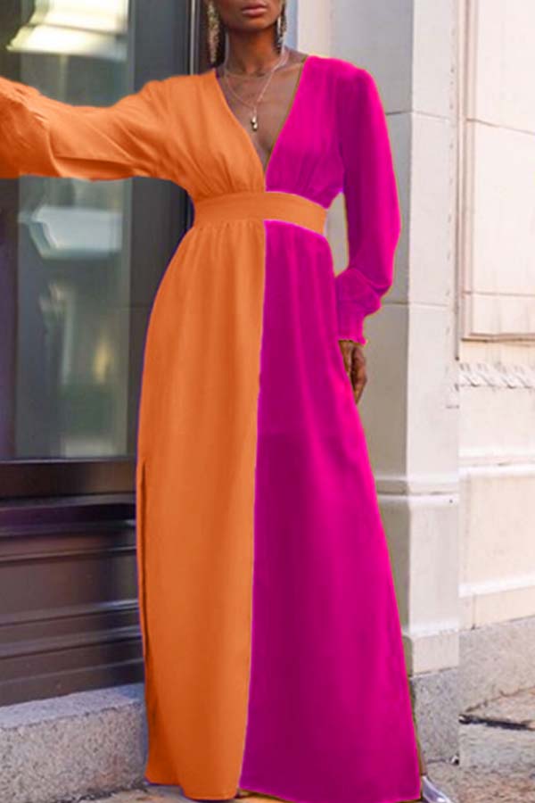 

Lovely Trendy Deep V Neck Patchwork Croci Maxi Dress