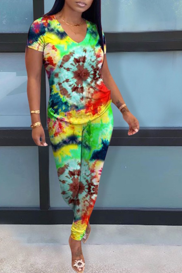 

Lovely Casual Tie-dye Multicolor Two-piece Pants Set, Multi