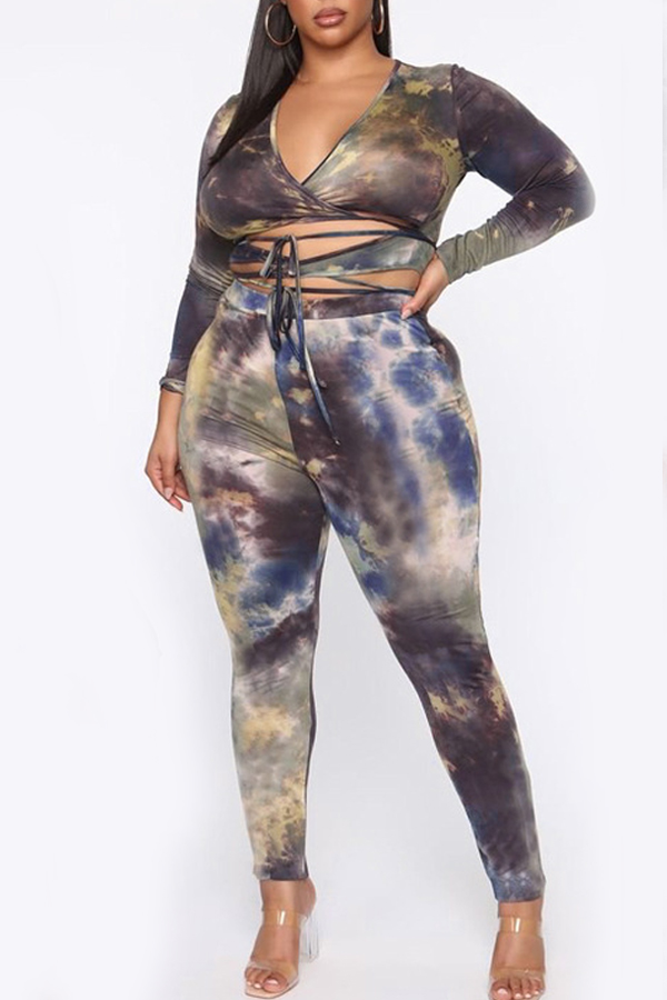 

Lovely Trendy Tie-dye Multicolor Plus Size Two-piece Pants Set, Multi