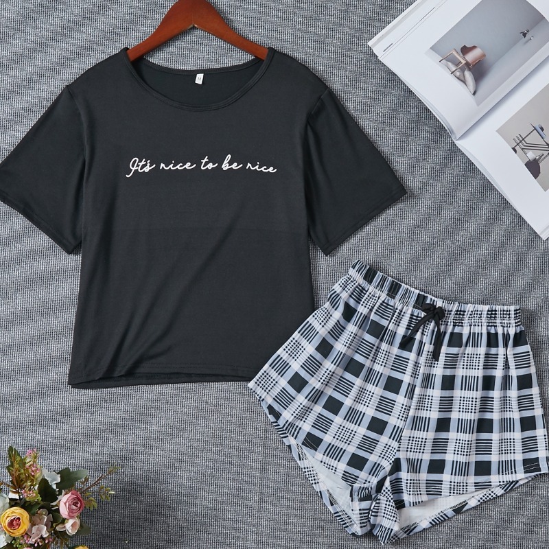 

Lovely Leisure O Neck Letter Black Sleepwear