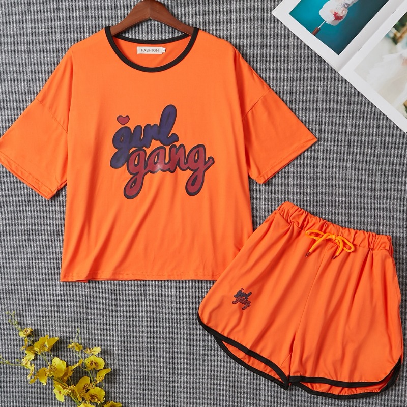 

Lovely Leisure Letter Print Orange Sleepwear