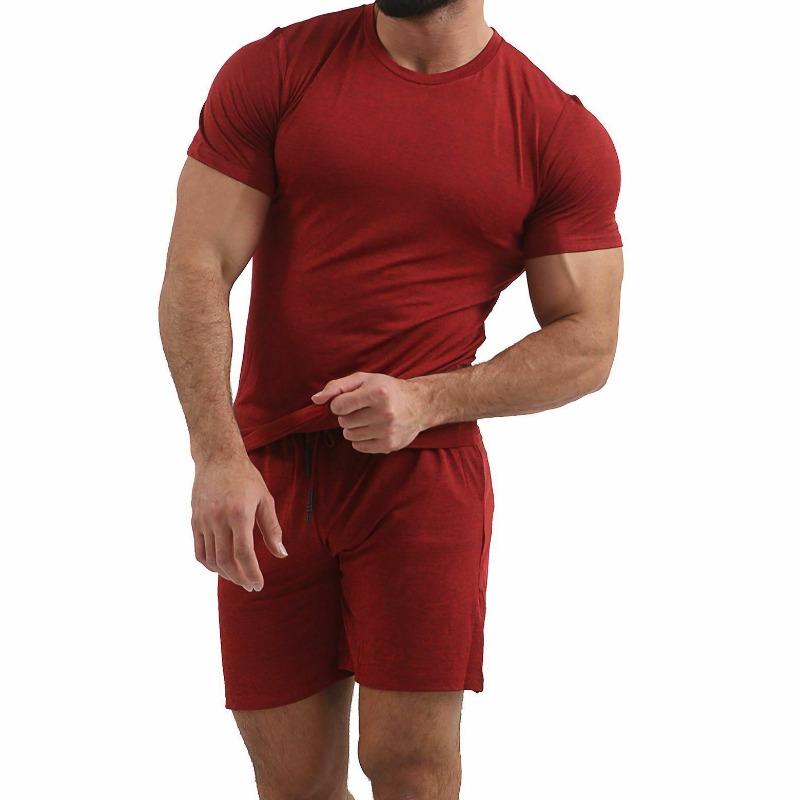 

Lovely Sportswear Lace-up Wine Red Two-piece Shorts Set