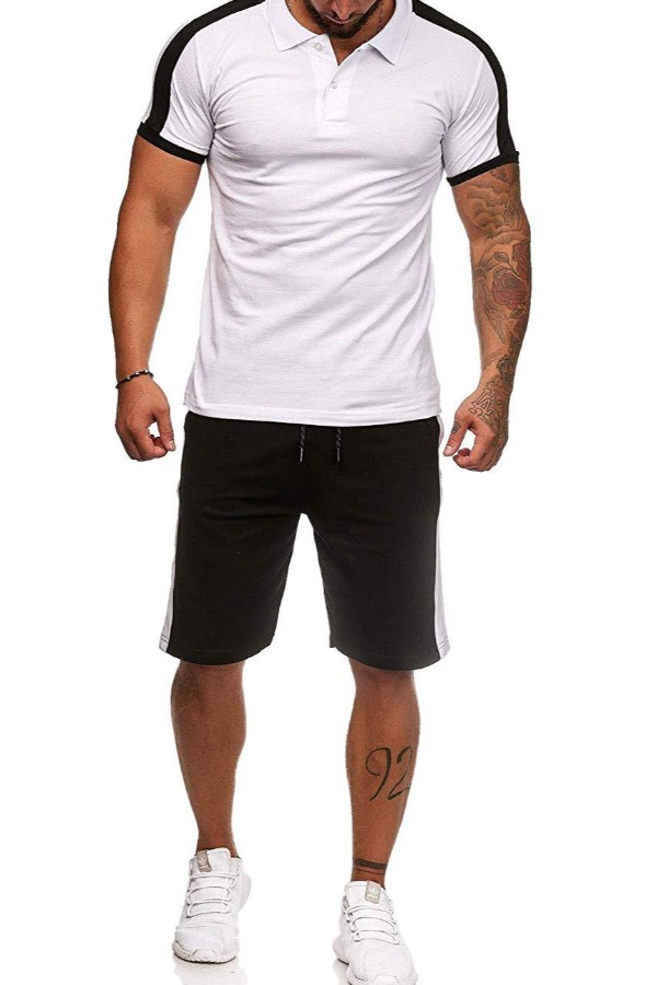 

Lovely Sportswear Patchwork White Two-piece Shorts Set