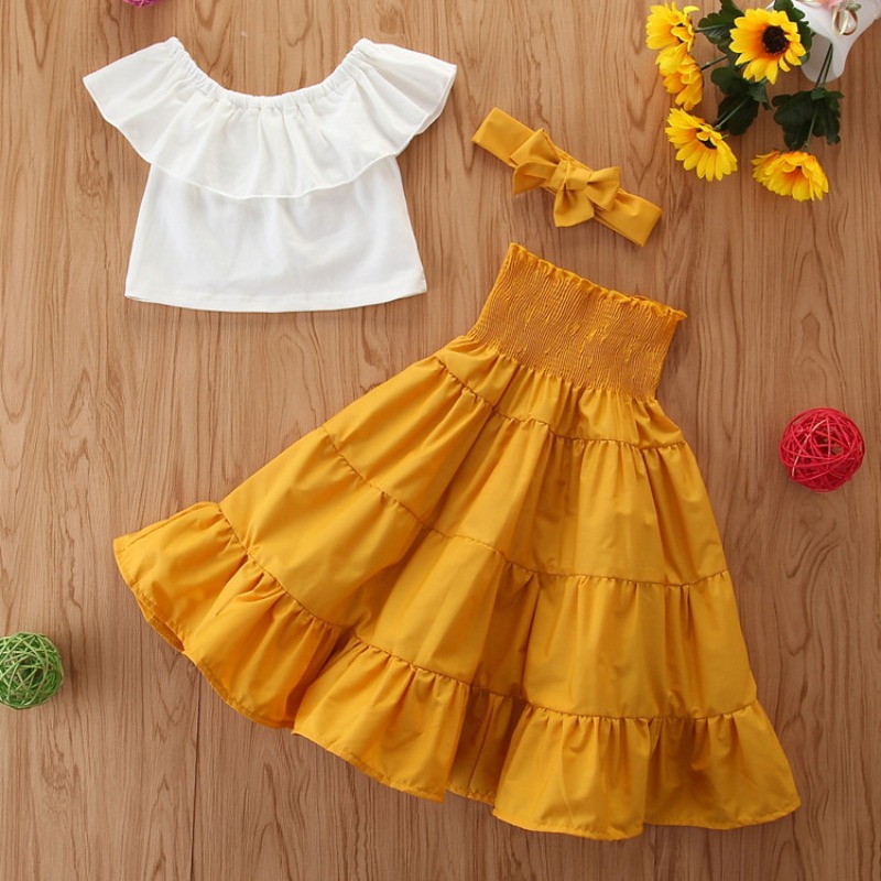 

Lovely Sweet Flounce Design White Girl Two-piece Skirt Set