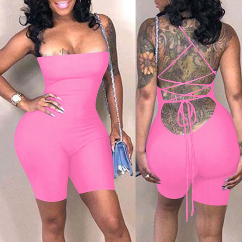 

LW Trendy Backless Rose Red One-piece Romper