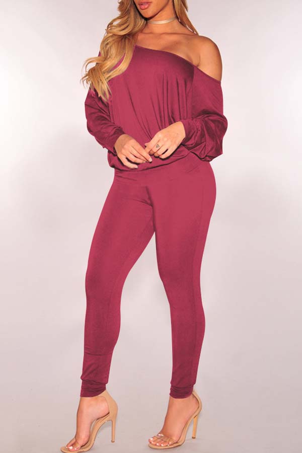 

Lovely Leisure Basic Red Two-piece Pants Set
