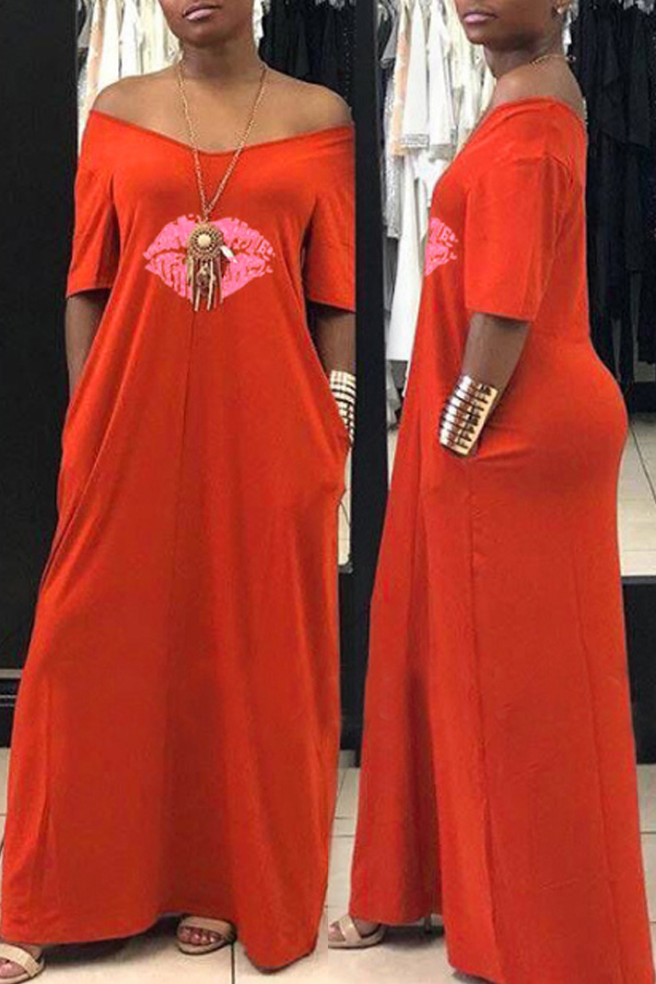 

Lovely Leisure Lip Print Red Maxi Dress