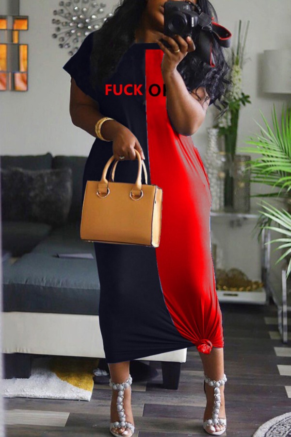 

Lovely Leisure Patchwork Red Mid Calf Dress
