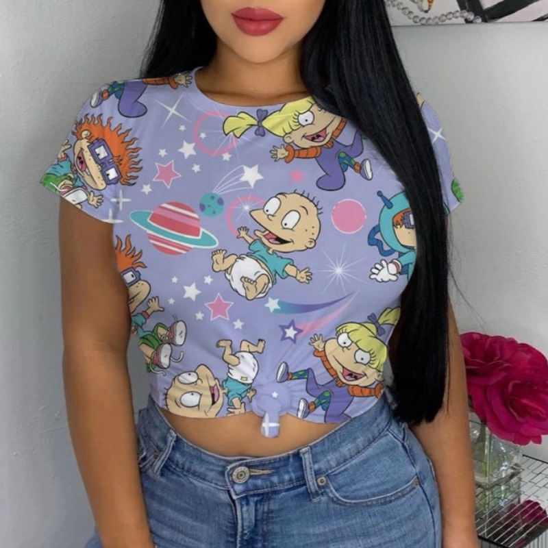 

Lovely Casual Cartoon Print Grey T-shirt