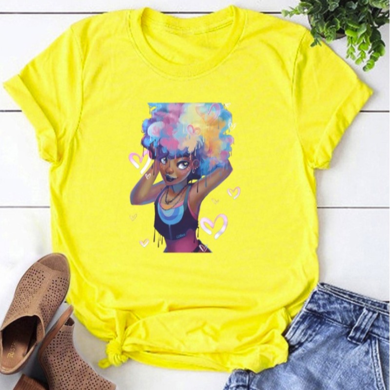 

Lovely Leisure O Neck Cartoon Print Yellow T-shirt