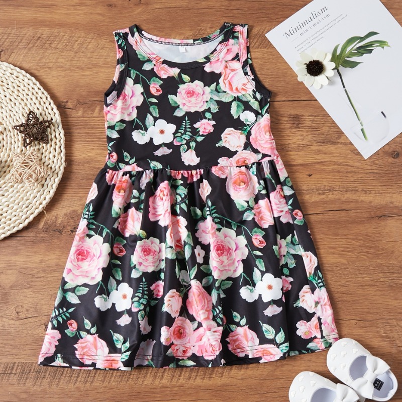 

Lovely Sweet Floral Print Black Girl Knee Length Dress