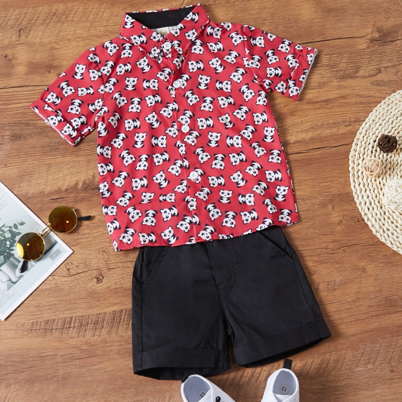 

Lovely Casual Cartoon Print Red Boy Two-piece Shorts Set