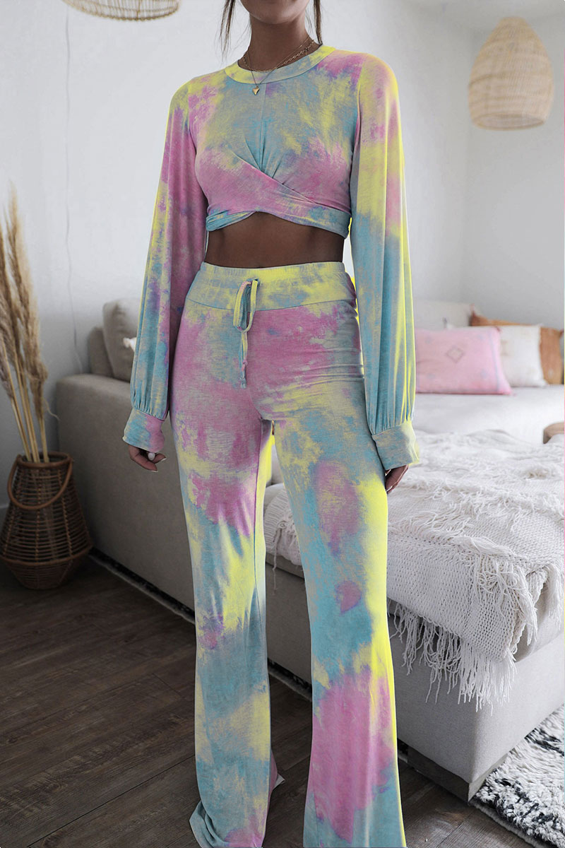 

lovely Tie-dye Yellow Two-piece Pants Set