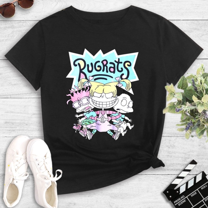 

Lovely Leisure O Neck Cartoon Print Black T-shirt