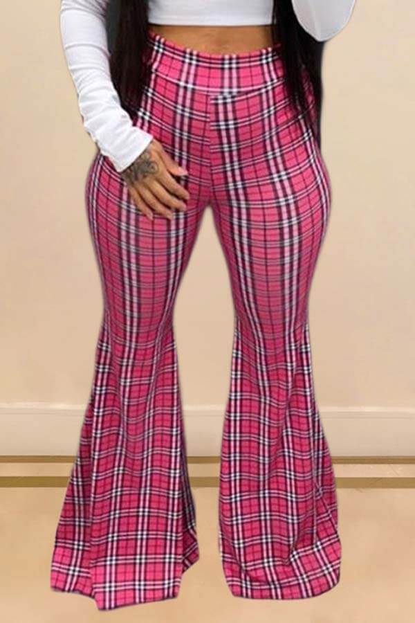 

Lovely Trendy Grid Print Pink Pants