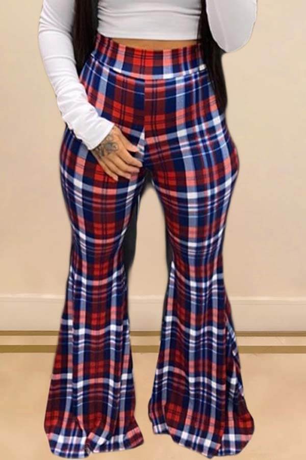 

Lovely Trendy Grid Print Red Pants