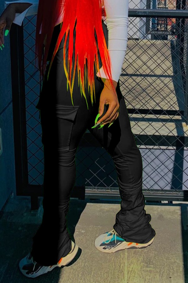 

Lovely Casual Pocket Patched Black Pants