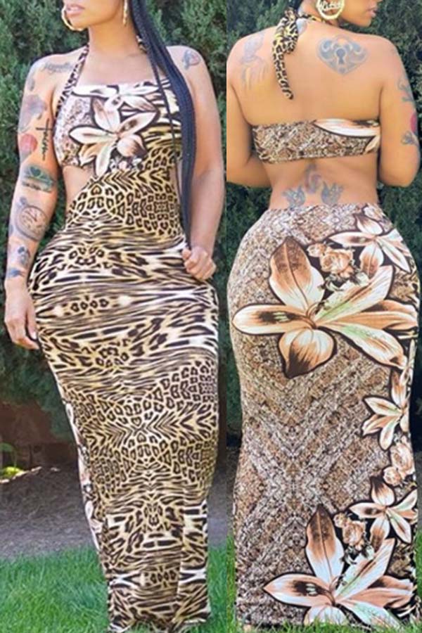 

Lovely Sexy Leopard Print Maxi Plus Size Dress