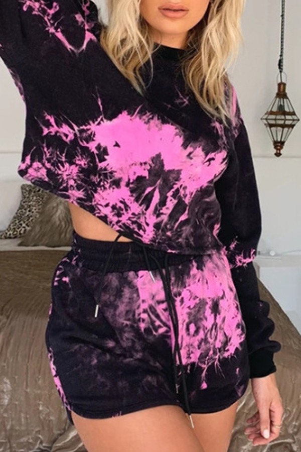 

Lovely Trendy Tie-dye Black Loungewear