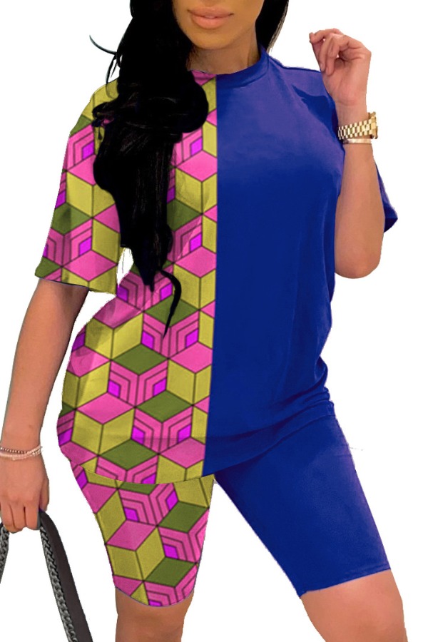 

Lovely Casual Patchwork Blue Loungewear