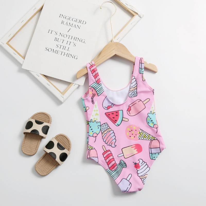 

Lovely Cartoon Print Pink Girl One-piece Swimsuit