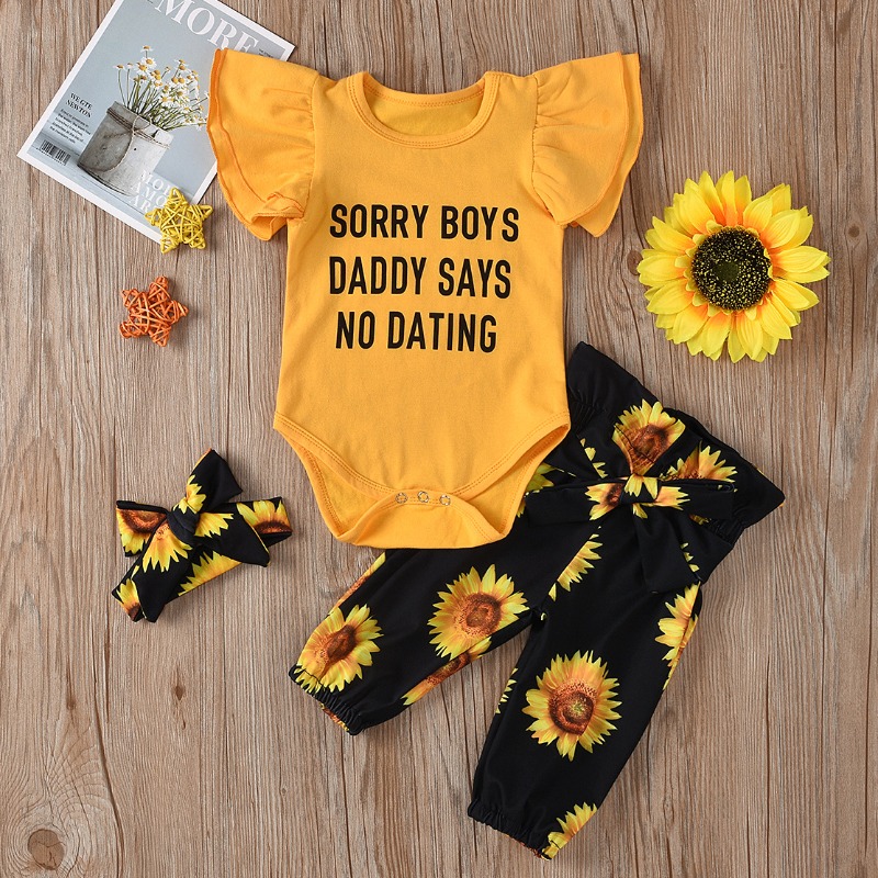 

Lovely Sweet Letter Print Yellow Girl Two-piece Pants Set