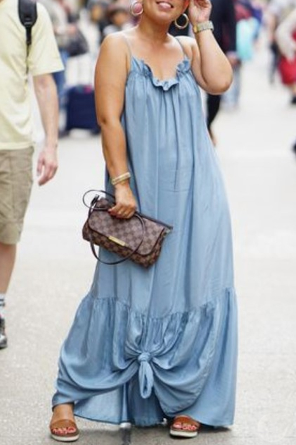 

Lovely Casual Loose Blue Ankle Length Dress